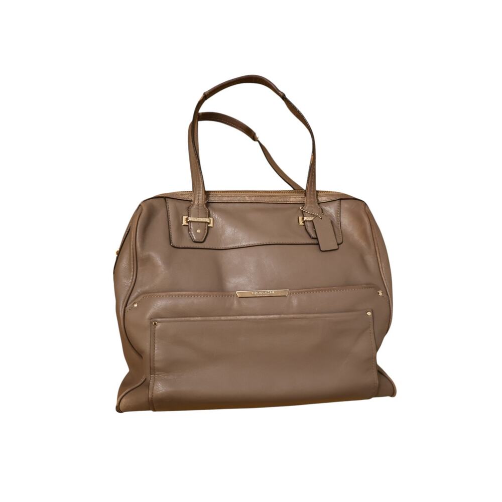 Coach School Bag Taupe Leather Satchel Tote Bag Gold Hardware Distressed AS IS